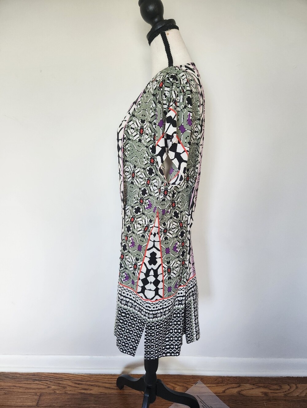 Hale Bob Printed Shift Dress Boho Geometric Keyhole Tunic Mini Dress XS - Picture 4 of 14
